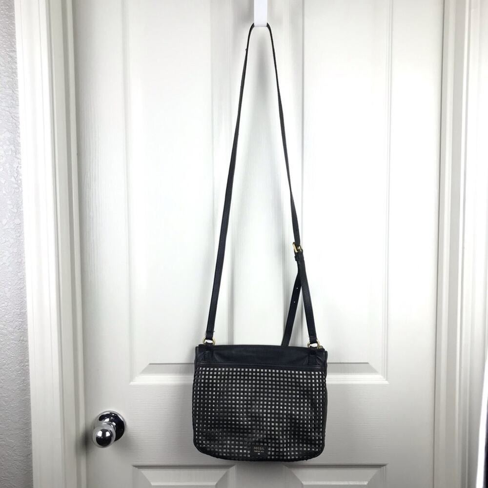 Fossil Black Leather Cut Out Crossbody Bag - Picture 12 of 12